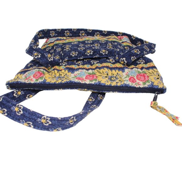 Vera Bradley Maison Blue Yellow Floral Double Strap Tote Shoulder Purse Retired - Picture 3 of 8
